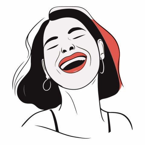 Illustration of a laughing woman with closed eyes.