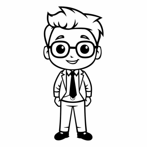 cute little boy with glasses and tie cartoon vector illustration