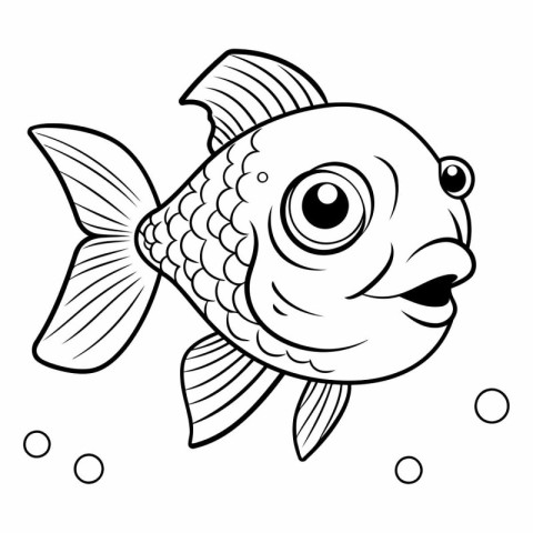 Black and White Cartoon Illustration of Cute Fish Animal Charact