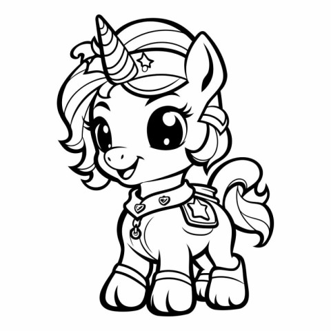 Black and White Cartoon Cute Unicorn Vector Illustration for Col