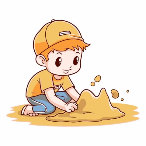 Illustration of a Cute Little Boy Playing in the Sand.