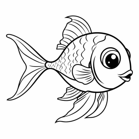 Black and White Cartoon Illustration of Fish Animal Character fo