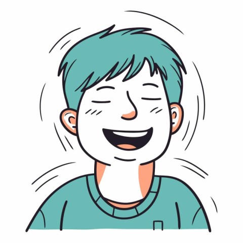 Happy smiling man with closed eyes in cartoon style.