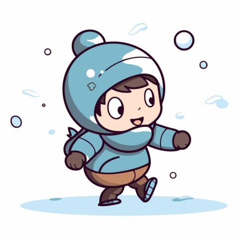 Illustration of a Cute Little Boy in Winter Clothes Walking