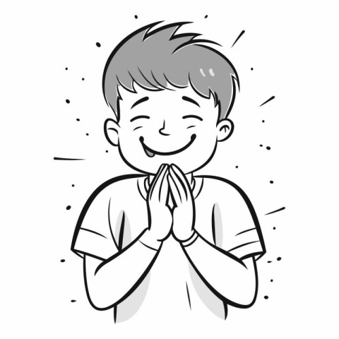 Illustration of a happy boy praying with his hands clasped toget