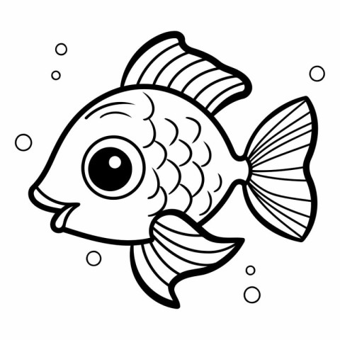 Black and white vector illustration of a cute cartoon fish. Colo