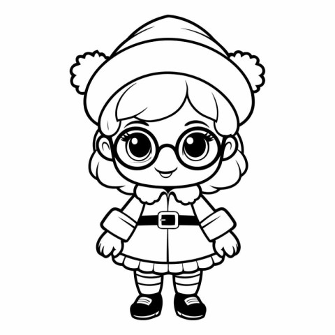 Coloring book for children: girl in glasses and a Santa Claus ha