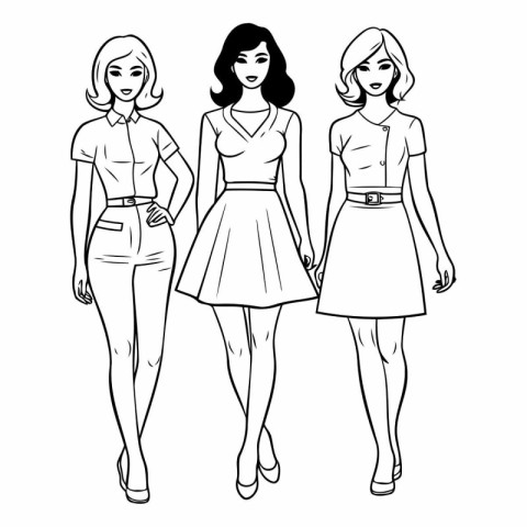 Fashion girls in sketch-style of fashion girls.