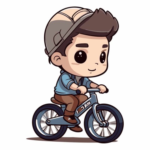 Boy riding a bicycle. Cute cartoon character.