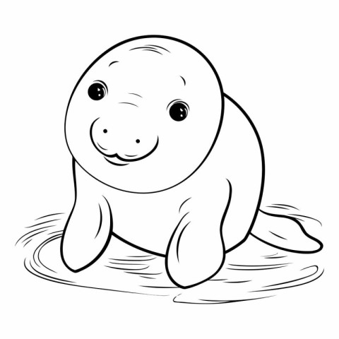 Coloring book for children: Cute seal in the water.