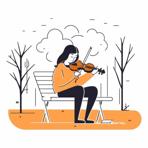 Girl playing the violin in the park in flat style