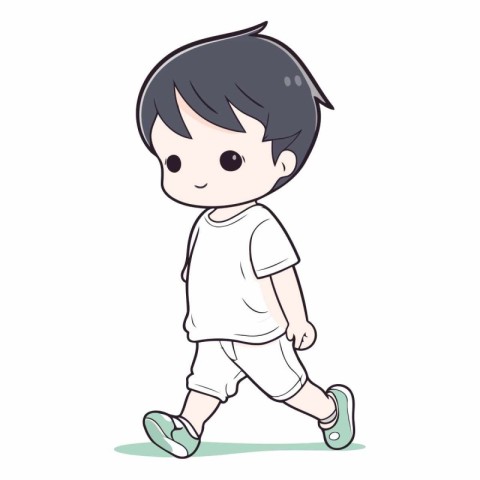 Cute little boy walking and smiling cartoon style.