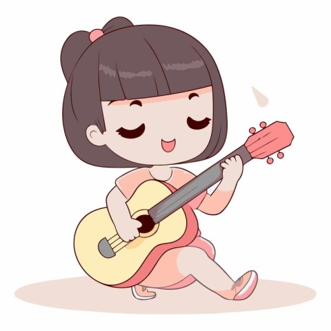 Girl playing the guitar isolated on a white background.