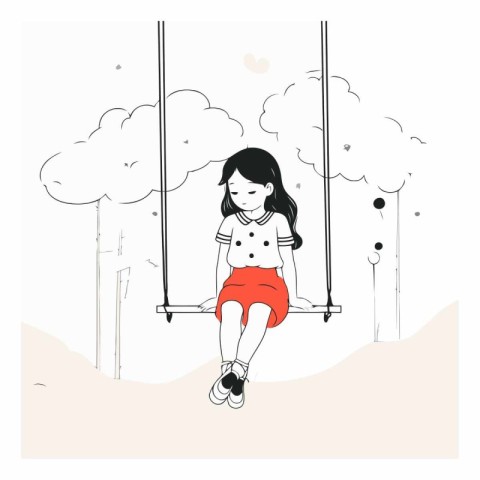 Cute little girl on a swing. Vector hand drawn illustration.