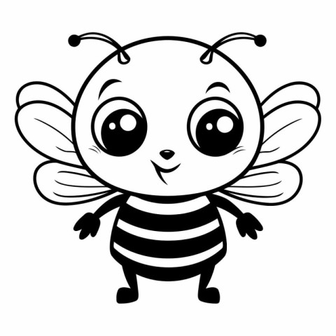 Black and White Cartoon Illustration of Cute Bee Character Masco