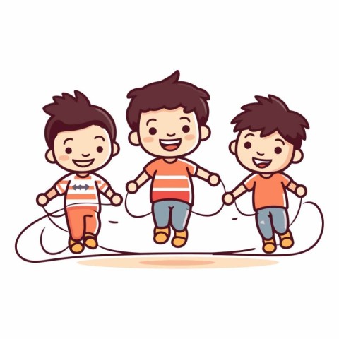 Children playing jumping rope vector illustration. Cartoon kids