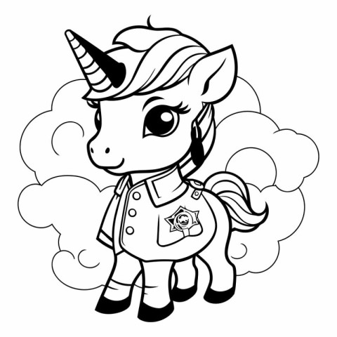 Black and White Cartoon Illustration of Unicorn Fantasy Characte