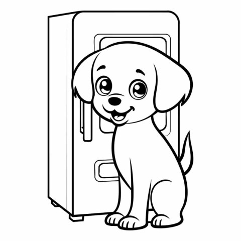 Black and White Cartoon Illustration of Cute Dog or Puppy with R