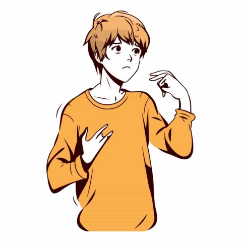 Vector illustration of a young man in a yellow t-shirt.