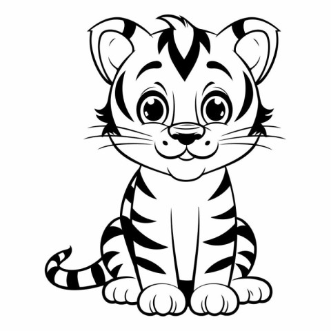 Black and White Tiger Cartoon Mascot Character for Coloring Book