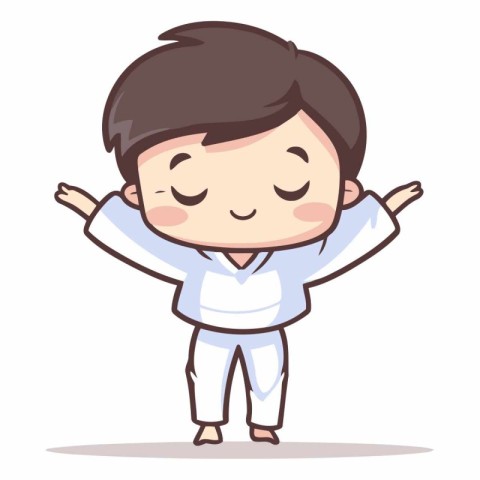 Cute little boy doing yoga pose. Vector character illustration d