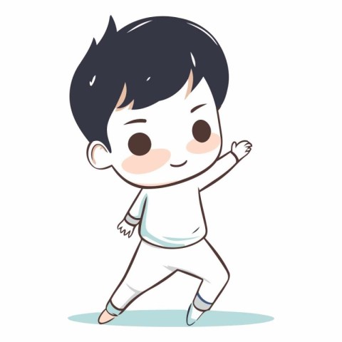 Cute little boy dancing kung fu cartoon vector illustration grap