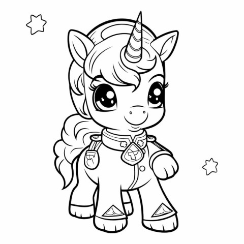 Black and White Cartoon Illustration of Cute Unicorn Fantasy Cha