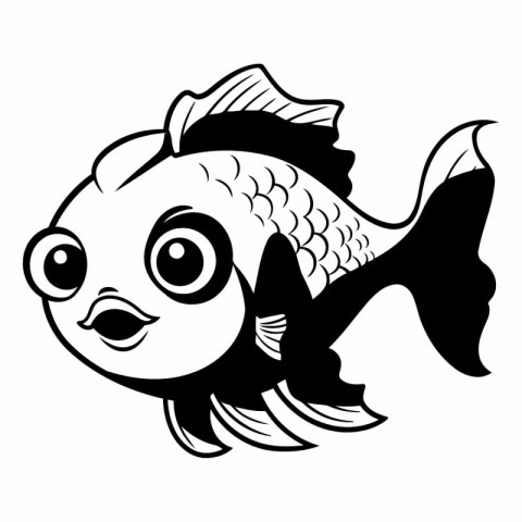 Black and White Cartoon Illustration of a Cute Fish for Coloring