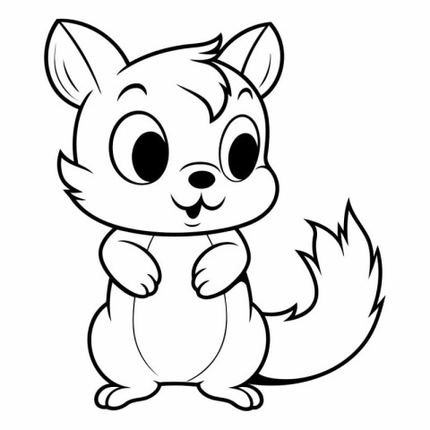 Black and White Cartoon Illustration of Cute Squirrel Animal for