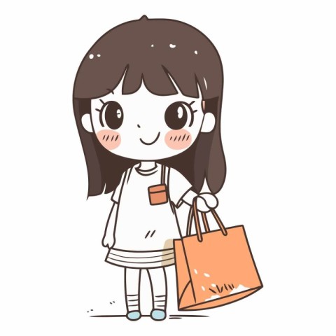 Illustration of a Cute Girl Holding a Shopping Bag and Smiling