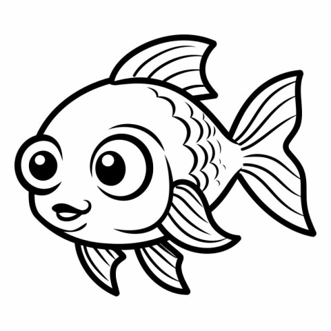 Cute cartoon fish. Black and white vector illustration for color