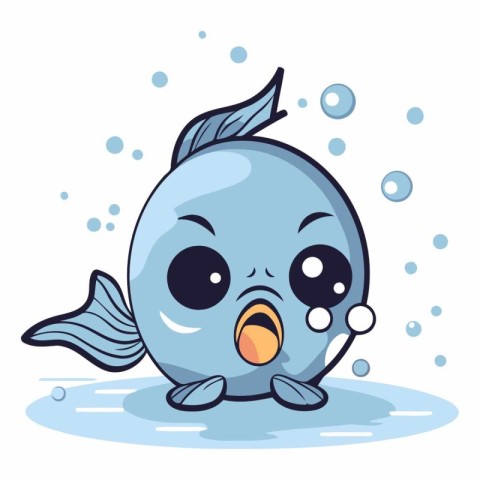 Illustration of a Cute Blue Fish Crying Out Loudly