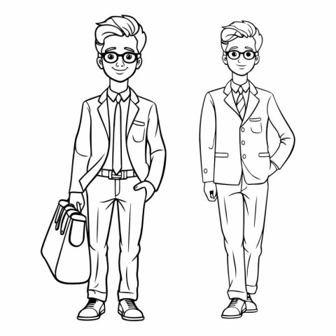 cute businessmen with briefcase and glasses characters vector il