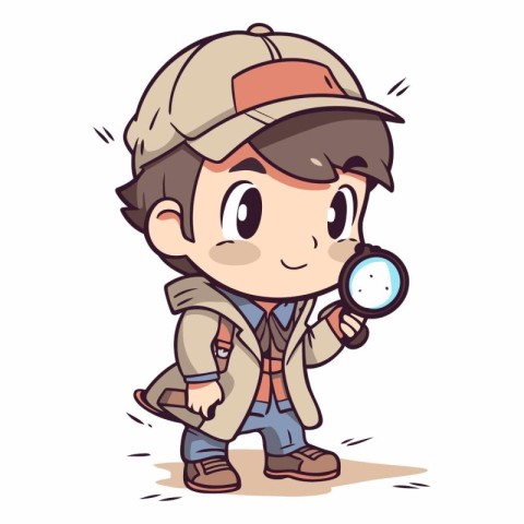 Vector illustration of a boy explorer holding a magnifying glass