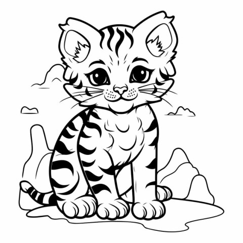 Vector illustration of a cat sitting on the ground. Coloring boo