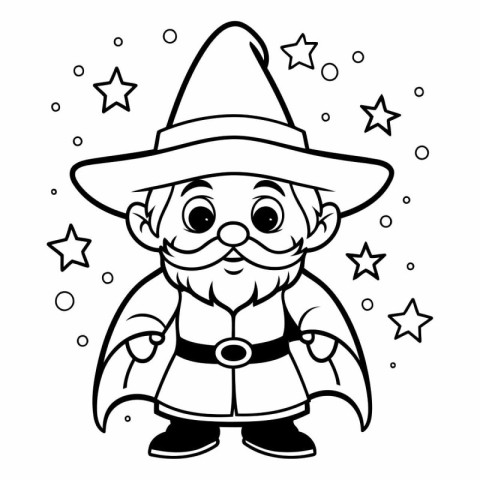 Black and White Cartoon Illustration of Wizard or Magician Chara