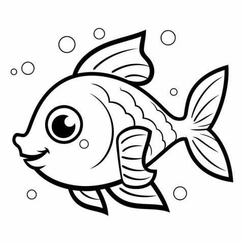 Black and White Cartoon Illustration of Cute Fish Animal Charact