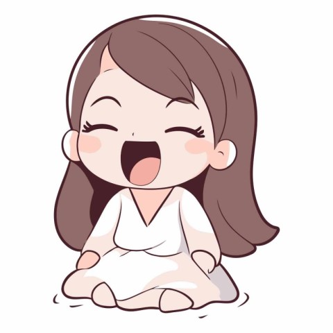 Illustration of a Cute Girl Sitting on the Floor and Screaming