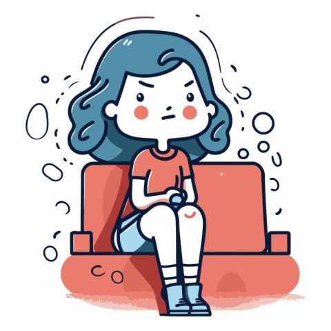 Illustration of a Girl Sitting on a Couch in the Living Room