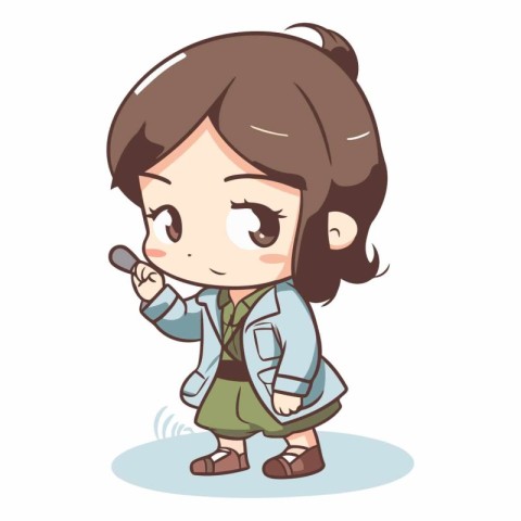 Illustration of a Cute Little Girl Wearing a Jacket and Smoking