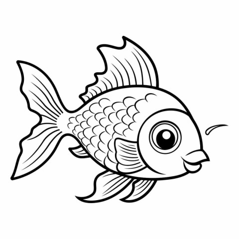 Black and White Cartoon Illustration of Cute Fish Animal Charact