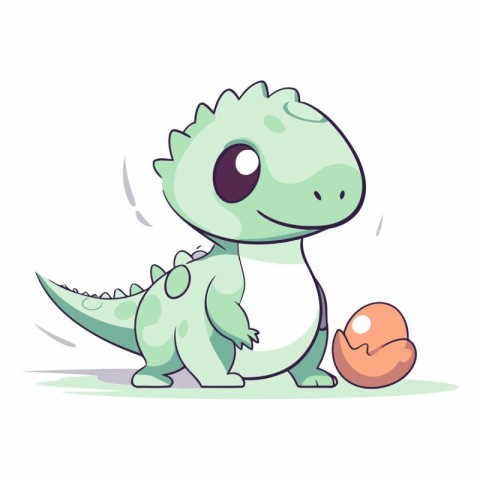 Cute baby dinosaur with egg in cartoon style.