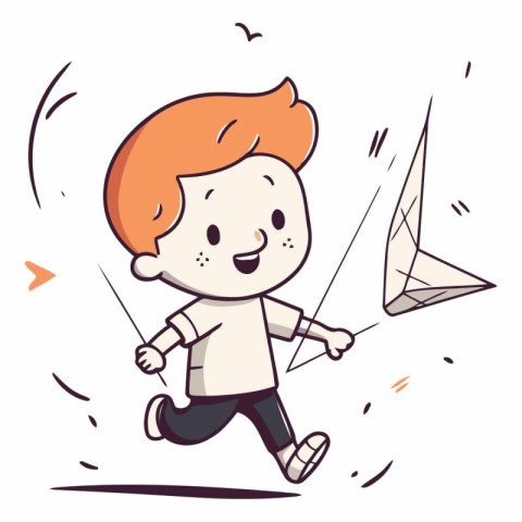 Illustration of a Kid Boy Playing with a Paper Boat on a White B