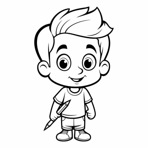 Cartoon boy with paint brush for coloring book.