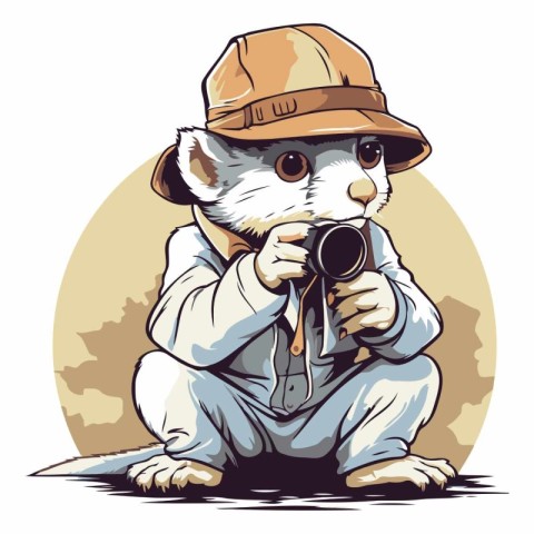 Illustration of a hamster in safari hat with binoculars