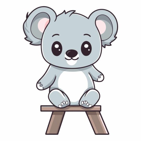 Koala sitting on wooden stool. Cute cartoon animal