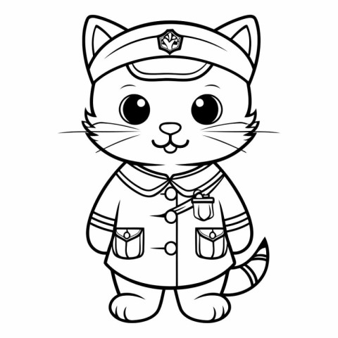 Black and White Cartoon Illustration of Cute Cat Sailor Characte