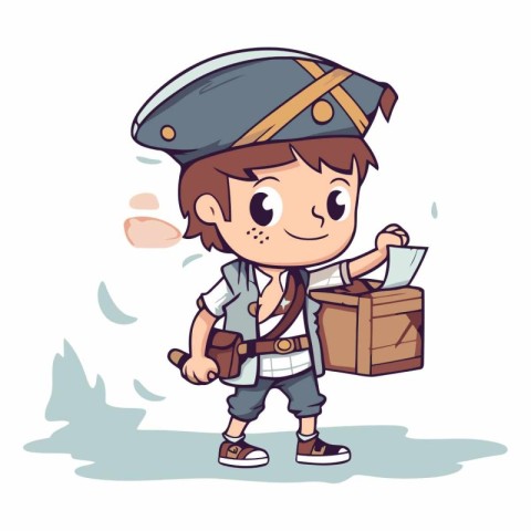 Illustration of a Kid Boy Wearing a Pirate Costume with a Treasu