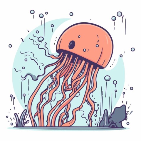 Jellyfish in the sea in flat style.