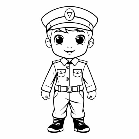 Coloring page of a boy in a police uniform